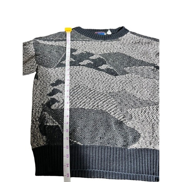 Vintage Large Sweater Graphix Abstract All Over Pattern Black Grey Crosby Y2K - Picture 3 of 5